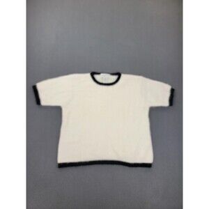 VINTAGE Casual Corner Sweater Womens Large White Black Angora Wool Beaded 90s